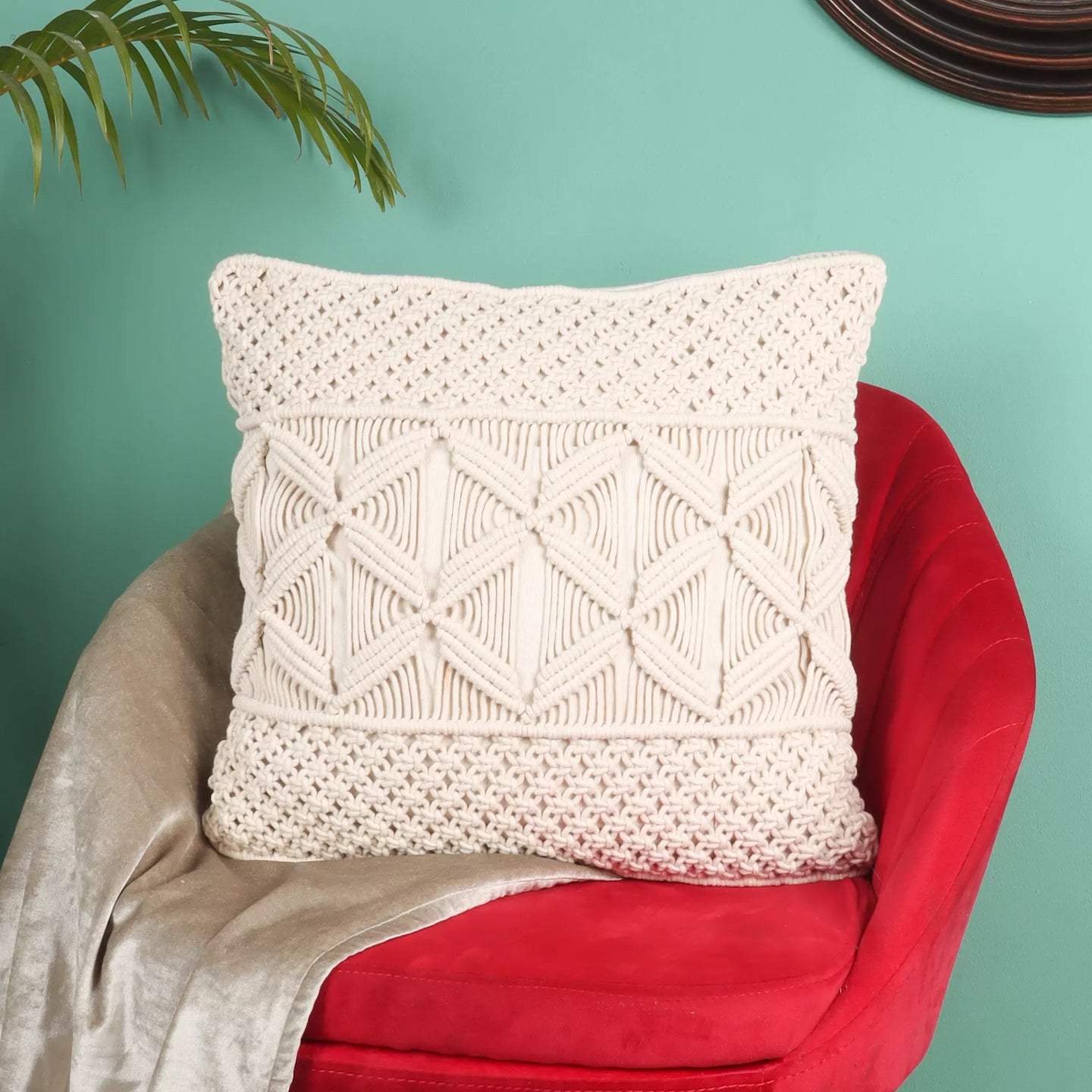 Macrame Cushion With Cover 16 x 16 inches For Home - Leechoo